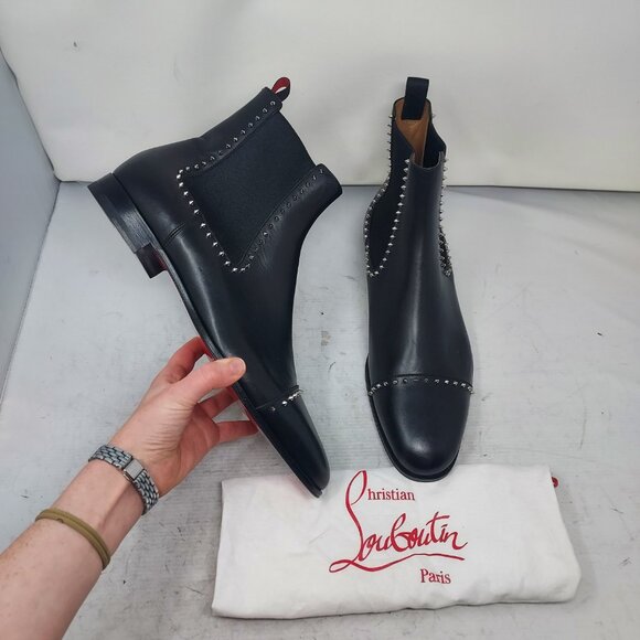 CHRISTIAN LOUBOUTIN MENS Black Smooth Leather Chelsea Cloo Spike Oxford Boot main image 9